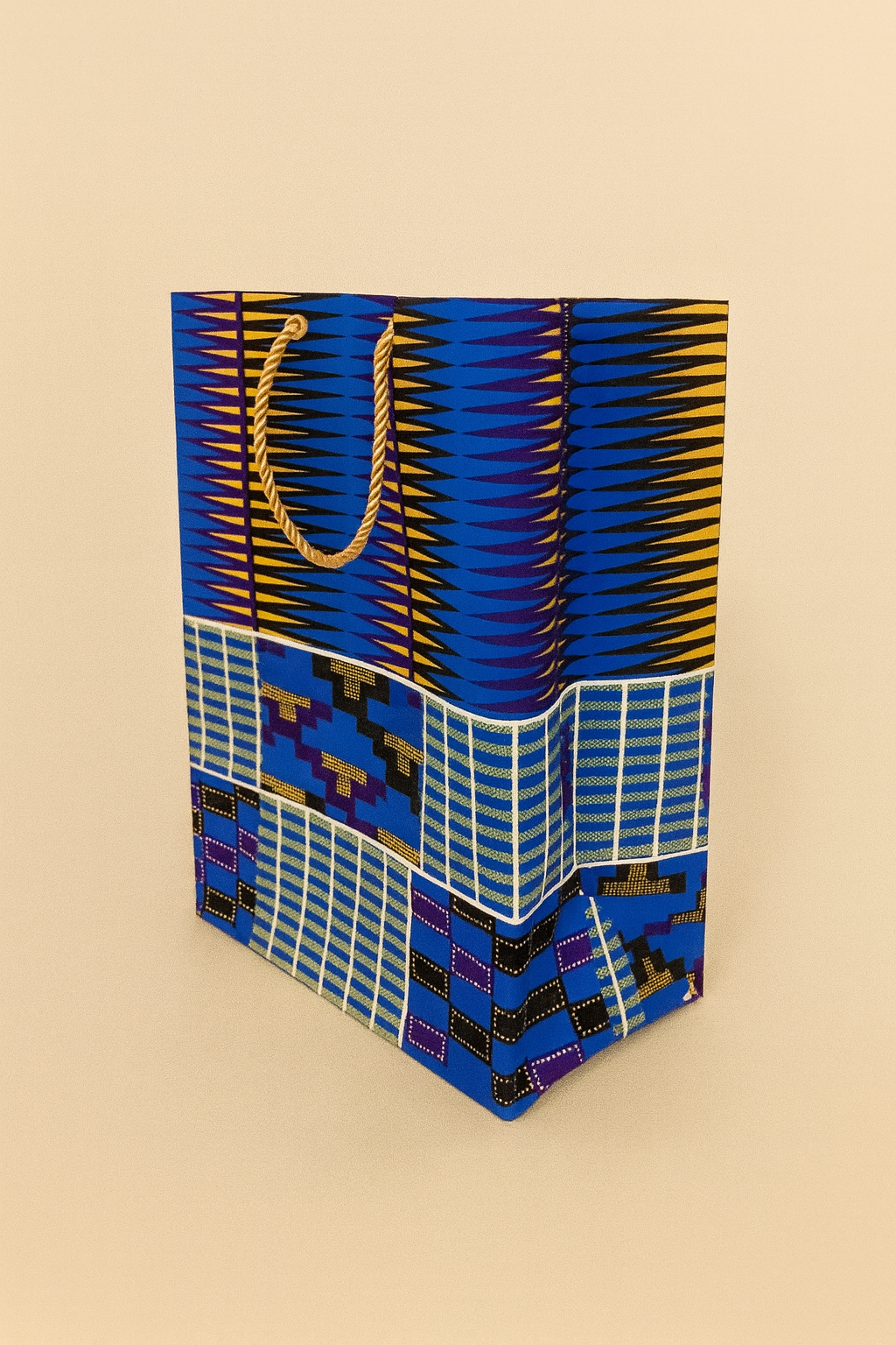 Ethnic, Fabric, Patterned, Handmade Blue, Black and Gold Medium Bag