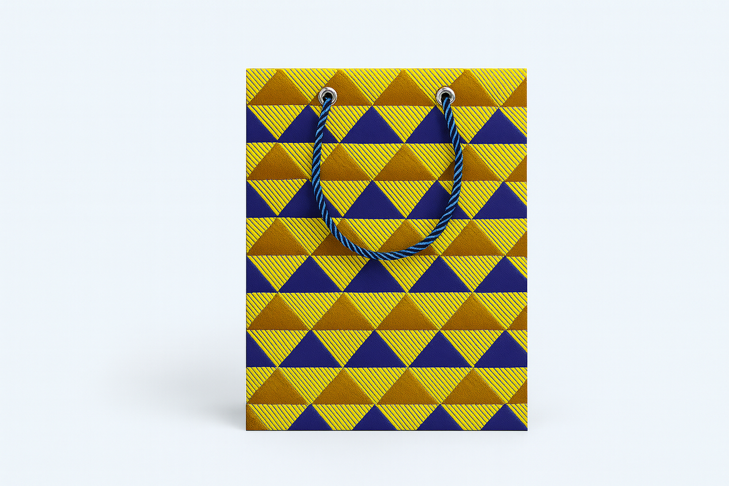 African Wax Print Medium Gift Bag - Gold, Blue & Brown Reusable | Gezia Accents