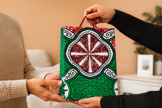 Ethnic, Fabric, Patterned, Handmade Red, Green, White, & Black Small Bag