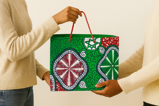 Ethnic, Fabric, Patterned, Handmade Red, Green, Black & WhiteMedium Horizontal Bag