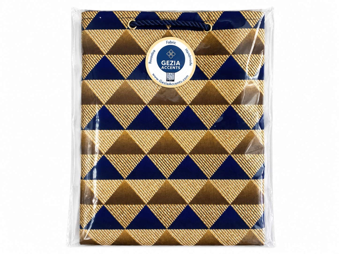 African Wax Print Gift Bag | Gold, Dark Blue & Brown | Mini to Medium