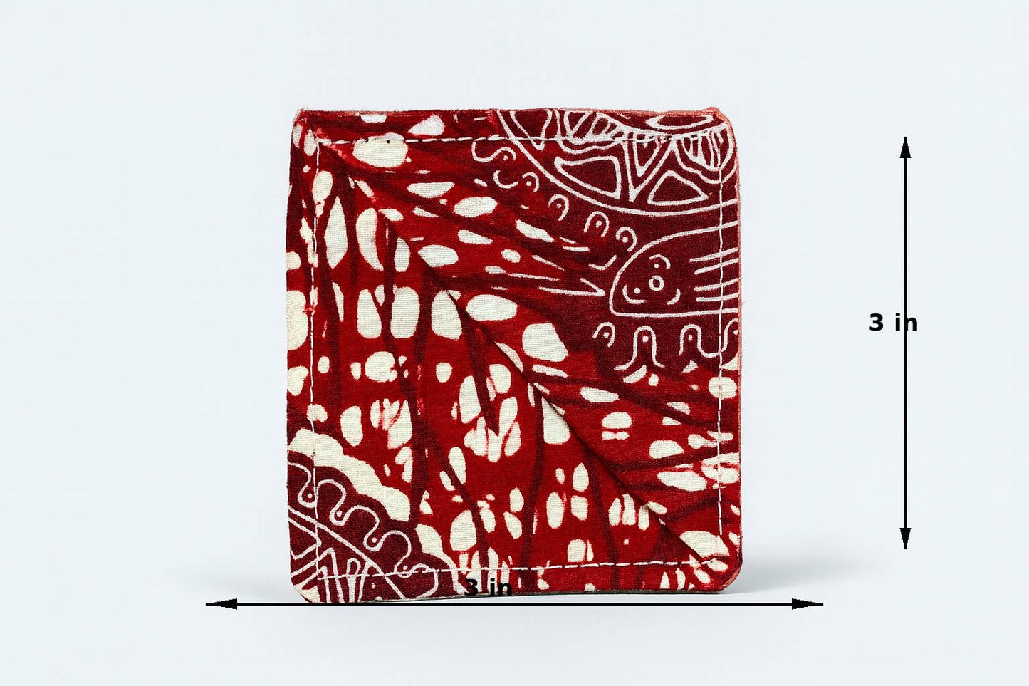 Maroon & cream corner bookmark with abstract design 3x3 dimensions shown on a light gray background