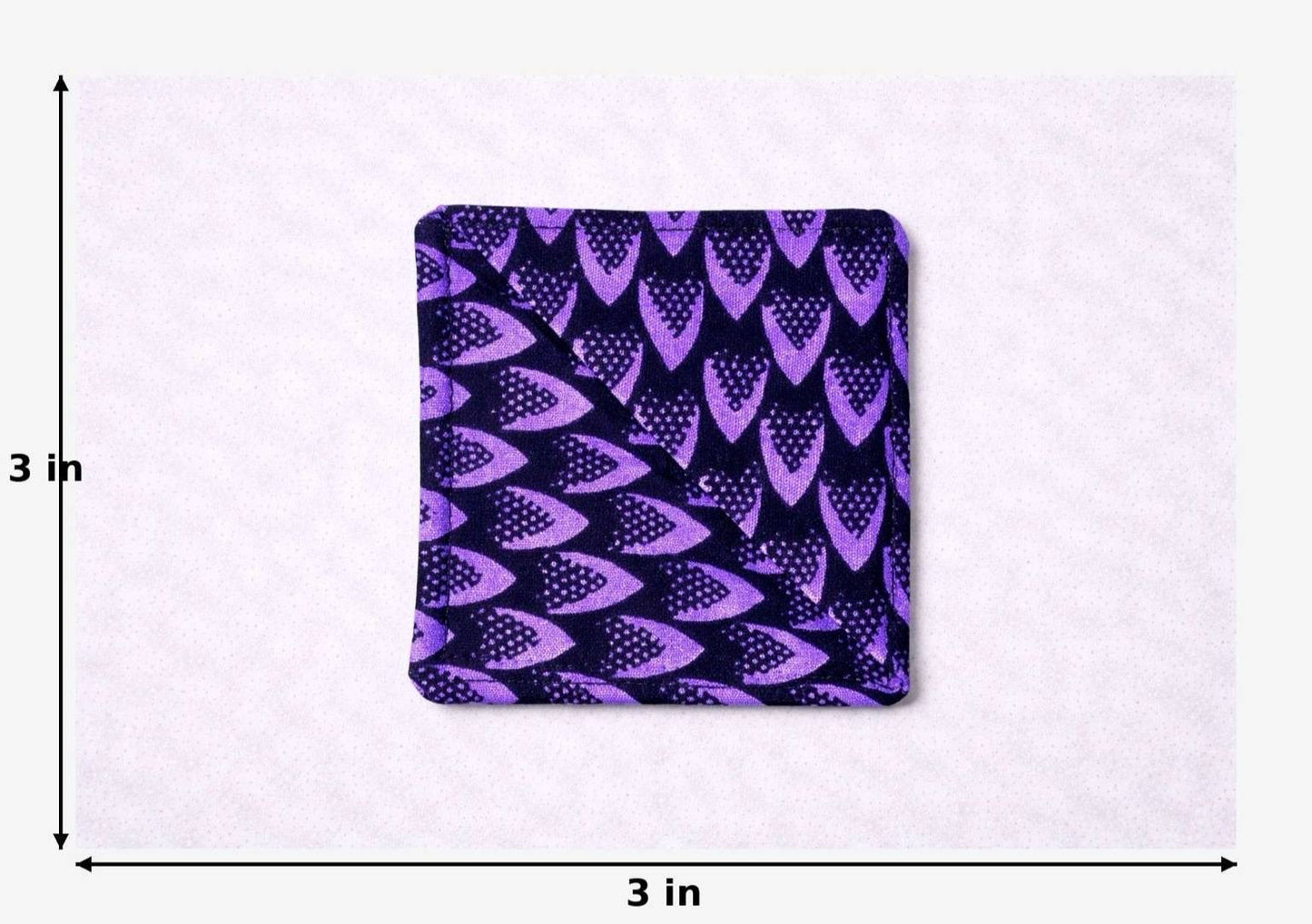 Purple and black corner bookmark with abstract design 3x3 dimensions shown on a light gray background
