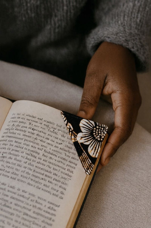 Handmade African fabric bookmark in book lifestyle shot