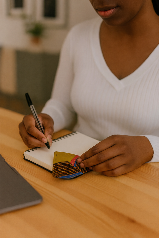 Handmade African fabric bookmark in book lifestyle shot