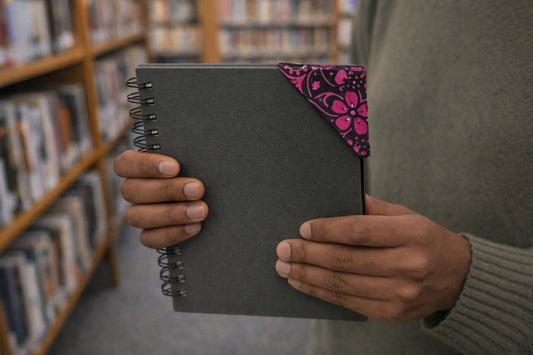 Handmade African fabric bookmark in book lifestyle shot
