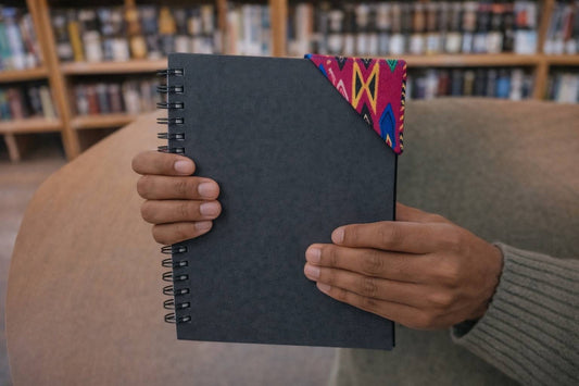 Handmade African fabric bookmark in book lifestyle shot