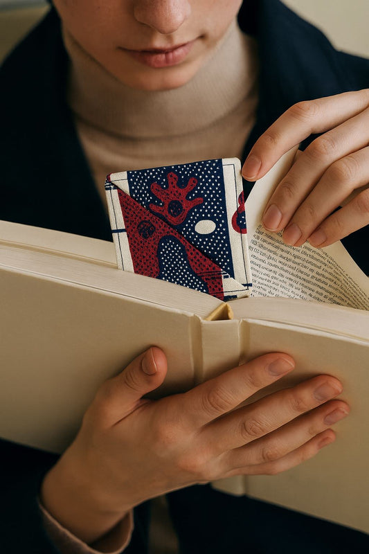 Handmade African fabric bookmark in book lifestyle shot