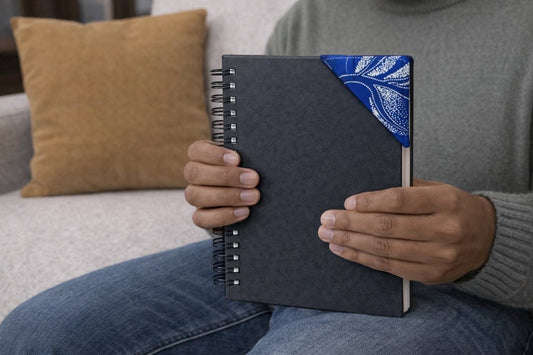 Handmade African fabric bookmark in book lifestyle shot