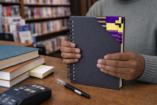 Handmade African fabric bookmark in book lifestyle shot