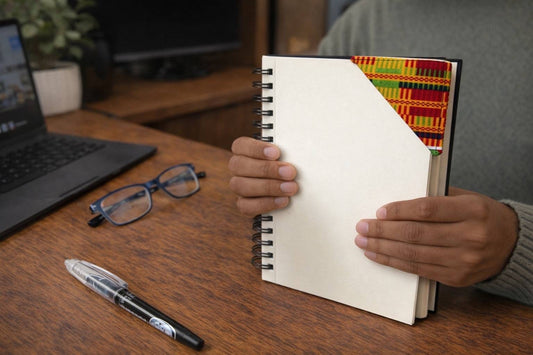 Handmade African fabric bookmark in book lifestyle shot