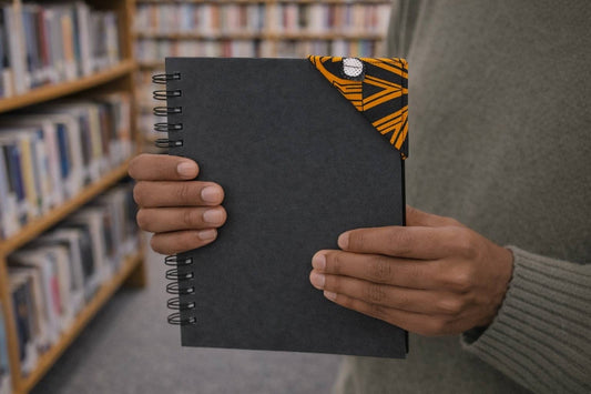 Handmade African fabric bookmark in book lifestyle shot