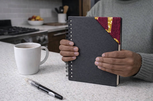 Handmade African fabric bookmark in book lifestyle shot