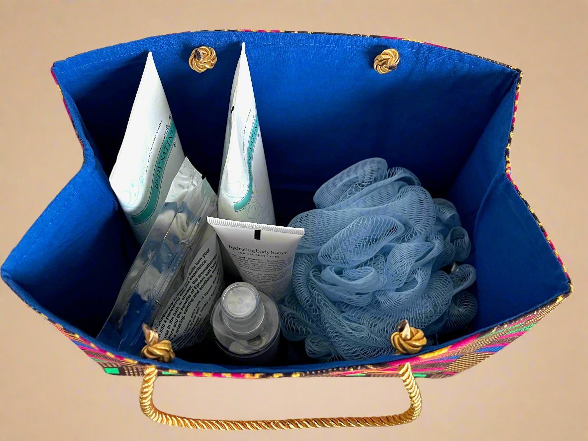 Ethnic, Fabric, Patterned, Handmade Berry, Dark Brown, Blue, Green, and Gold Small Wardrobe Bag - Gezia Accents