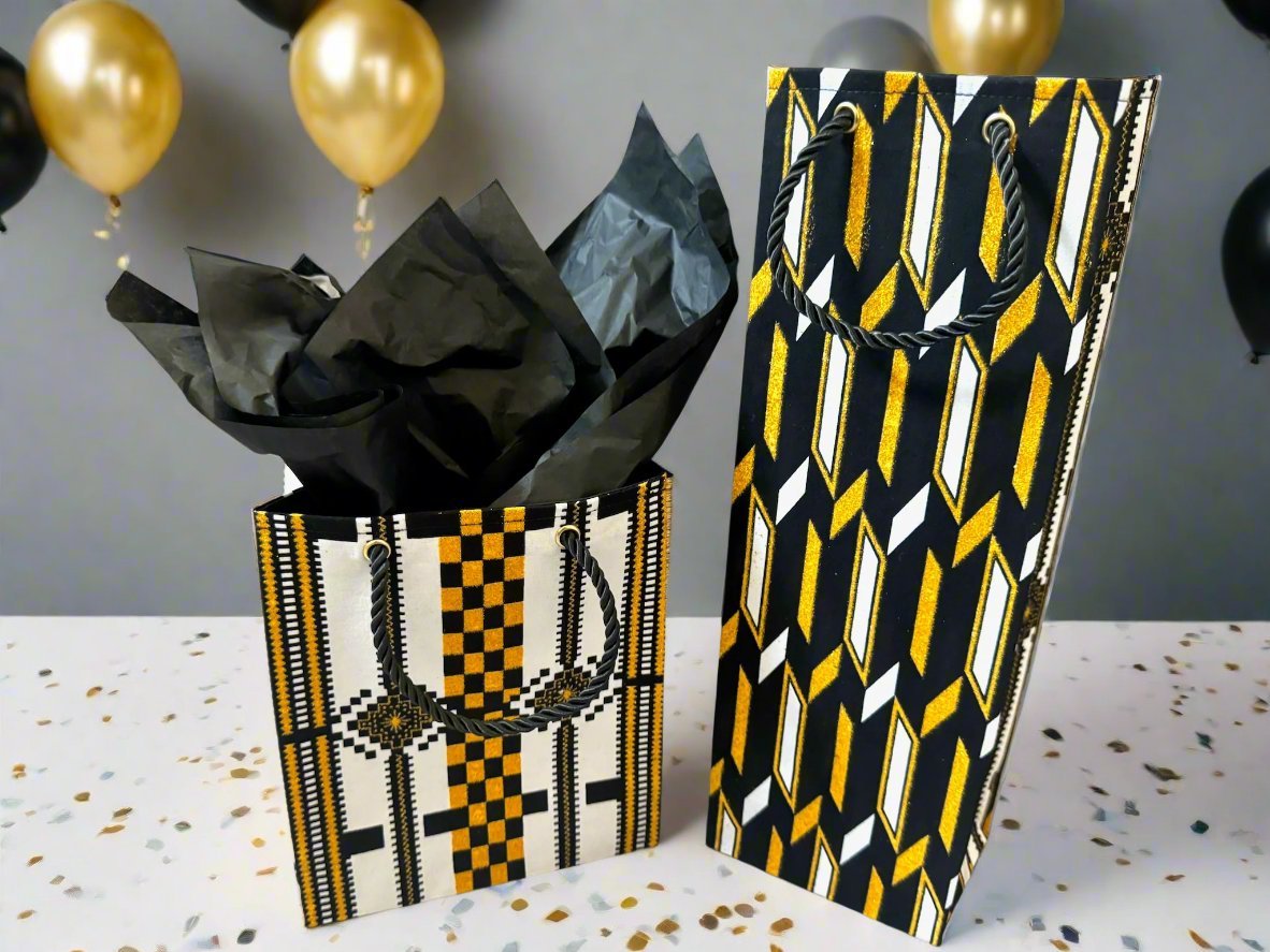 Ethnic, Fabric, Patterned, Handmade Black, Gold and White Extra Small Bag - Gezia Accents