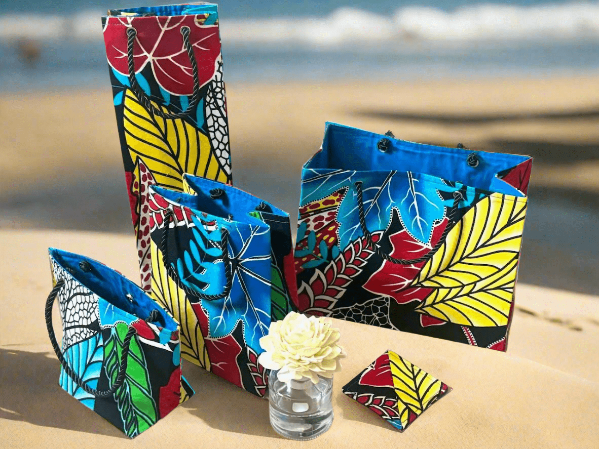 Ethnic, Fabric, Patterned, Handmade Black, Turquoise, White, Red and Yellow Small Wardrobe Bag - Gezia Accents