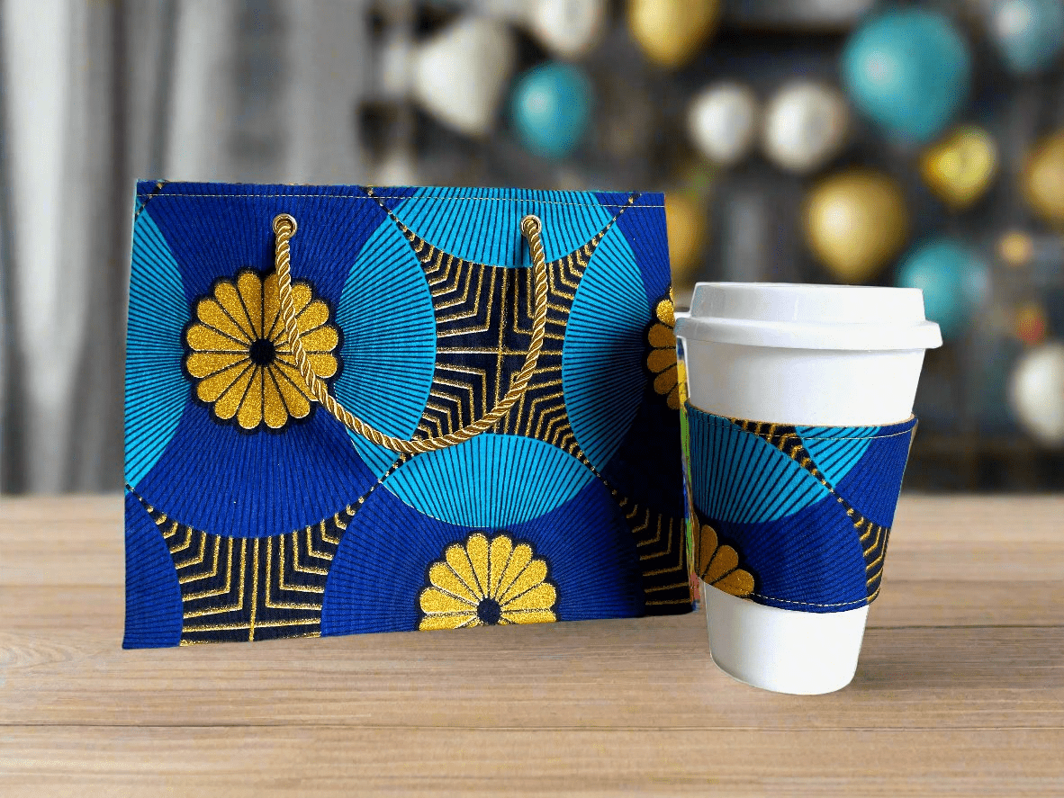 Ethnic, Fabric, Patterned, Handmade Blue, Turquoise, Black, and Gold Small Wardrobe Bag - Gezia Accents