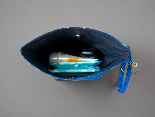 Ethnic, Fabric, Patterned, Handmade Dark Blue, Blue, Black, White, and Red Mini Tote - Gezia Accents