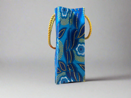 Ethnic, Fabric, Patterned, Handmade Dark Blue, Light Blue, Blue, Gold and White Extra Small Bag (Copy) - Gezia Accents