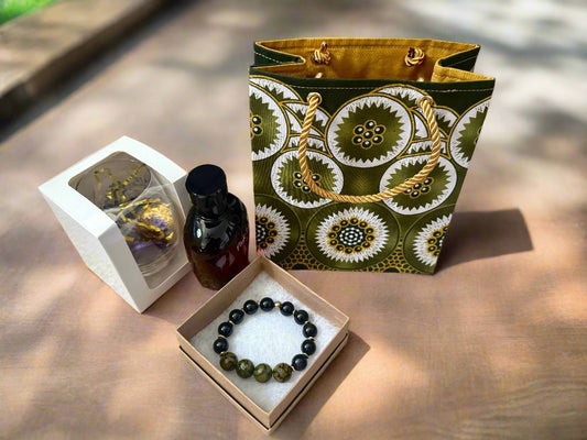 Ethnic, Fabric, Patterned, Handmade Dark Green, Green, White, and Gold Medium Bag - Gezia Accents