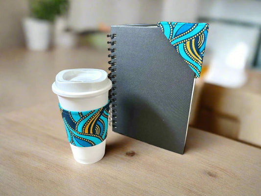 Ethnic, Fabric, Patterned, Handmade Turqoise, Blue and Gold Cup Sleeve - Gezia Accents