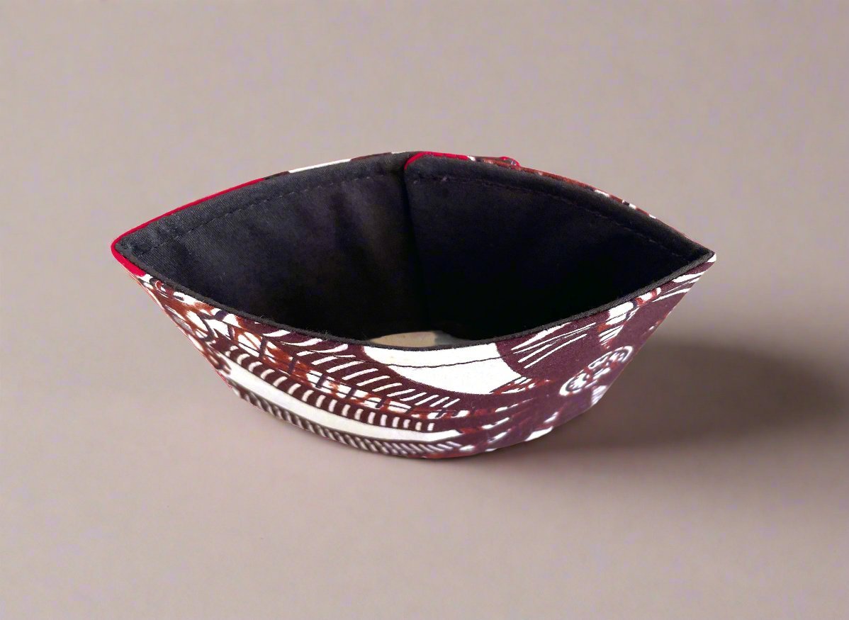 "African Wax Print Cup Sleeve - Brown, Cream & Red | Reusable Coffee Cozy - Gezia Accents"