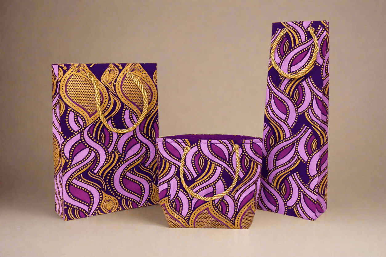 ๐ค Handmade African Wax Print Mini Pouch | Extra Small Bag | Dark Purple, Purple, and Gold Ethnic Fabric | Coin Bag | Cultural Gift Idea ๐๐ - Gezia Accents