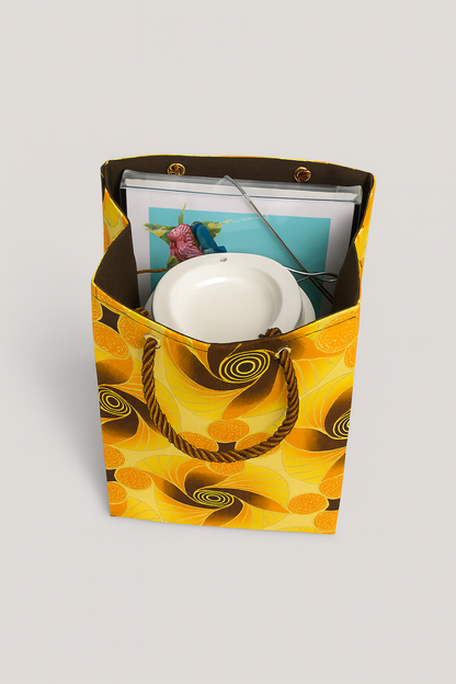 Ethnic, Fabric, Patterned, Handmade Yellow, Brown, Orange and Gold Extra Small Bag