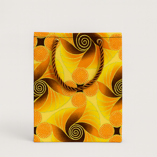 Ethnic, Fabric, Patterned, Handmade Yellow, Brown, Orange and Gold Extra Small Bag