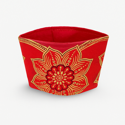 🌍 African Wax Print Cup Sleeve | Light Maroon, Red & Gold | Reusable Coffee Cozy | Eco-Friendly Gift ☕🌿