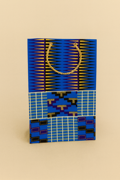 Ethnic, Fabric, Patterned, Handmade Blue, Black and Gold Medium Bag