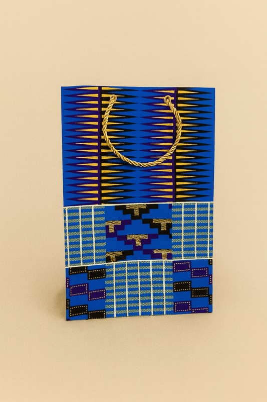 Ethnic, Fabric, Patterned, Handmade Blue, Black and Gold Medium Bag