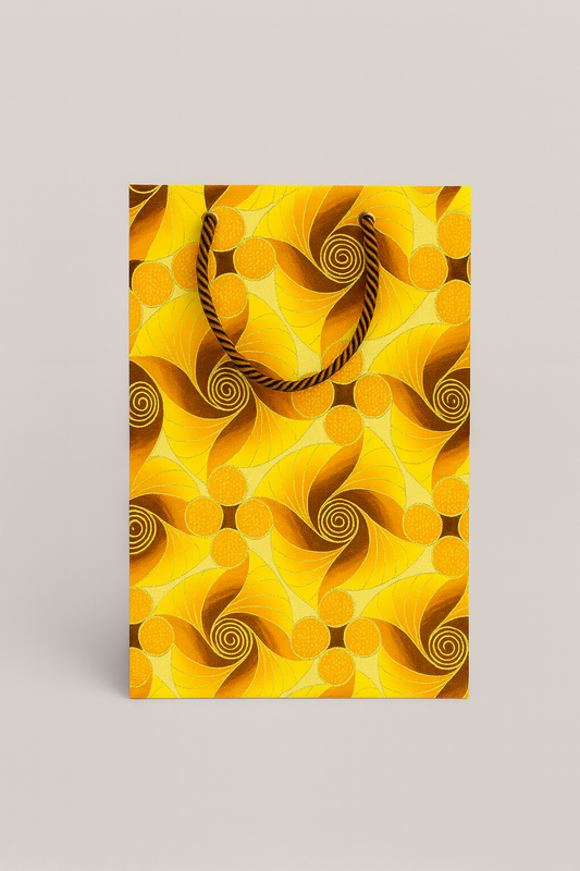 Ethnic, Fabric, Patterned, Handmade Yellow, Brown, Orange and Gold Medium Bag