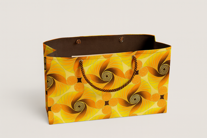 Ethnic, Fabric, Patterned, Handmade Yellow, Brown, Orange and Gold Medium Horizontal Bag