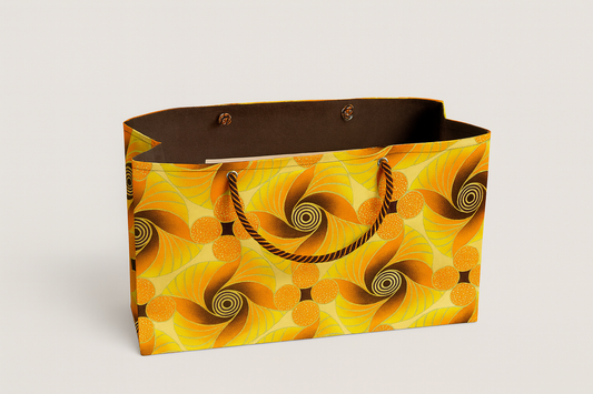 Ethnic, Fabric, Patterned, Handmade Yellow, Brown, Orange and Gold Medium Horizontal Bag