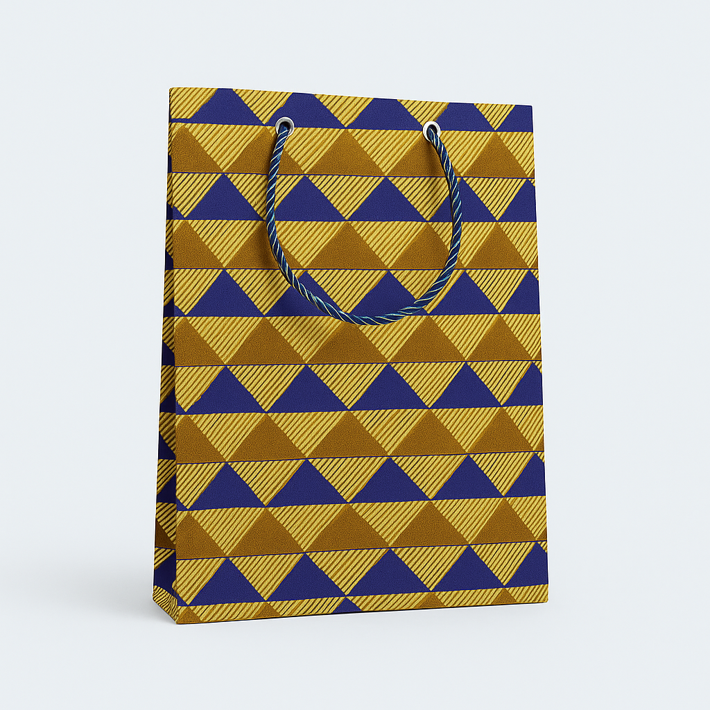 Ethnic, Fabric, Patterned, Handmade Dark Blue, Dark Brown, and Gold Small Bag