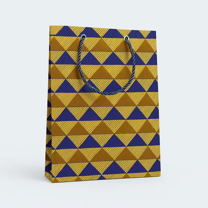 Ethnic, Fabric, Patterned, Handmade Dark Blue, Dark Brown, and Gold Small Bag