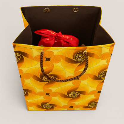 Ethnic, Fabric, Patterned, Handmade Yellow, Brown, Orange and Gold Medium Bag