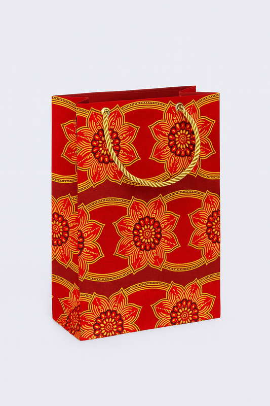 Ethnic, Fabric, Patterned, Handmade Maroon, Red, and Gold Small Bag