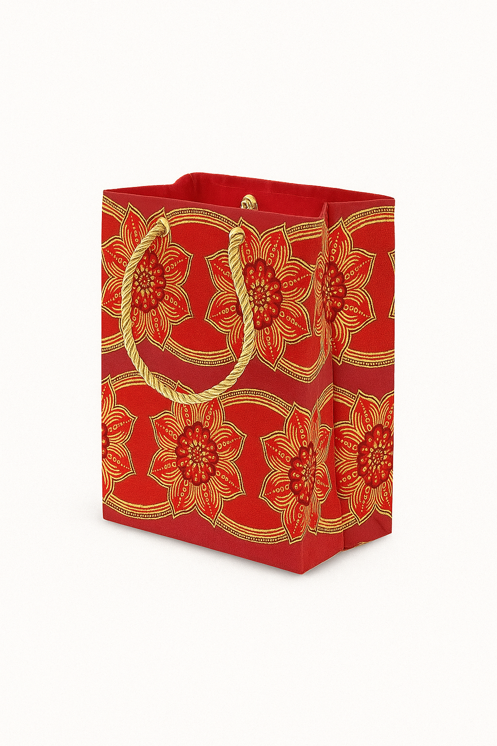 Ethnic, Fabric, Patterned, Handmade Maroon, Red, and Gold Extra Small Bag