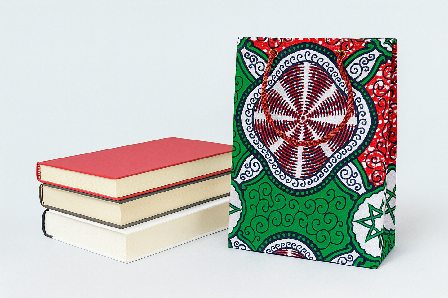 Ethnic, Fabric, Patterned, Handmade Red, Green, White, & Black Small Bag