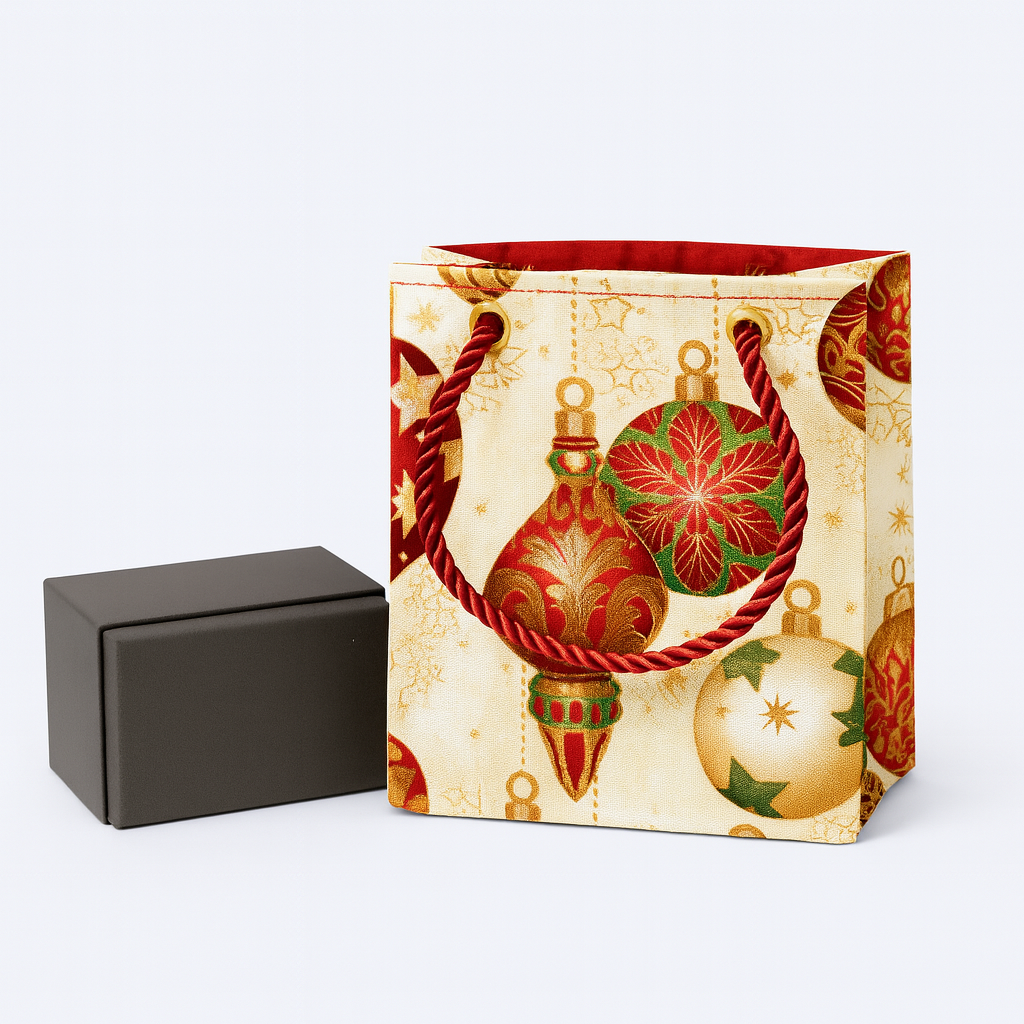 Ethnic, Fabric, Patterned, Handmade Cream, Red, Green, and Gold Mini Bag