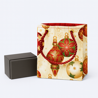 Ethnic, Fabric, Patterned, Handmade Cream, Red, Green, and Gold Mini Bag