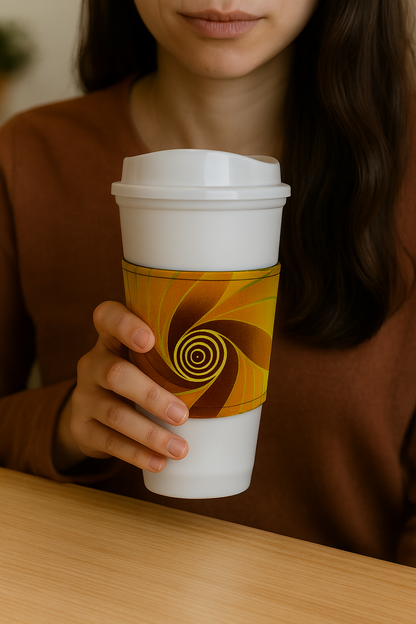 🌍 African Wax Print Cup Sleeve | Yellow, Brown, Orange, and Gold| Reusable Coffee Cozy | Eco-Friendly Gift ☕🌿