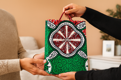 Ethnic, Fabric, Patterned, Handmade Red, Green, White, & Black Small Bag