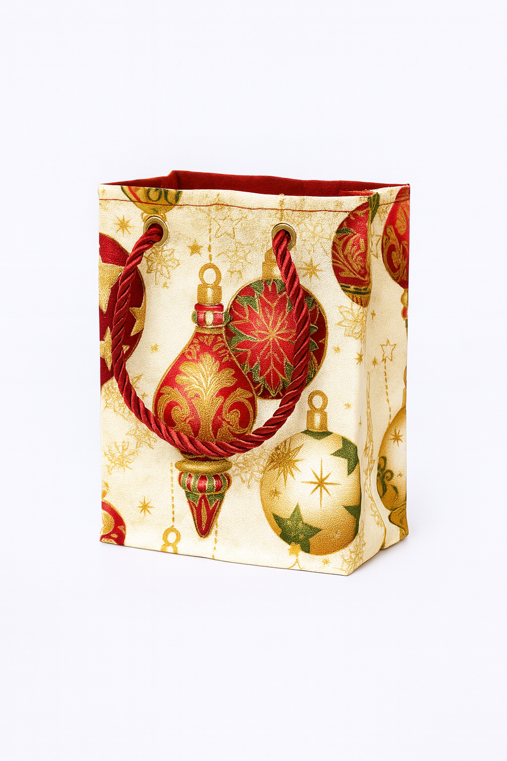 Ethnic, Fabric, Patterned, Handmade Cream, Red, Green, and Gold Mini Bag