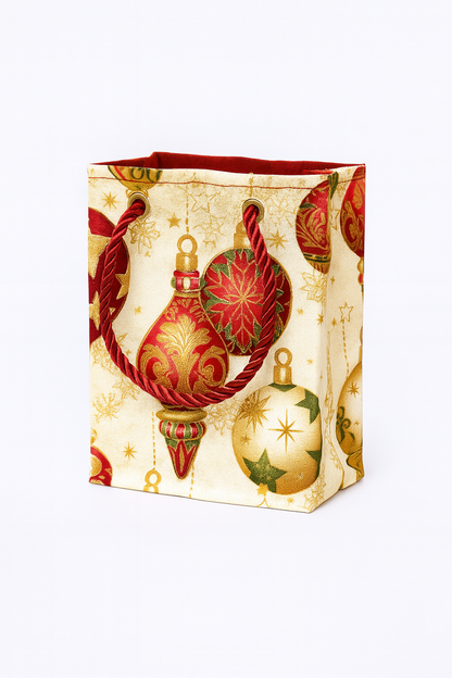 Ethnic, Fabric, Patterned, Handmade Cream, Red, Green, and Gold Mini Bag