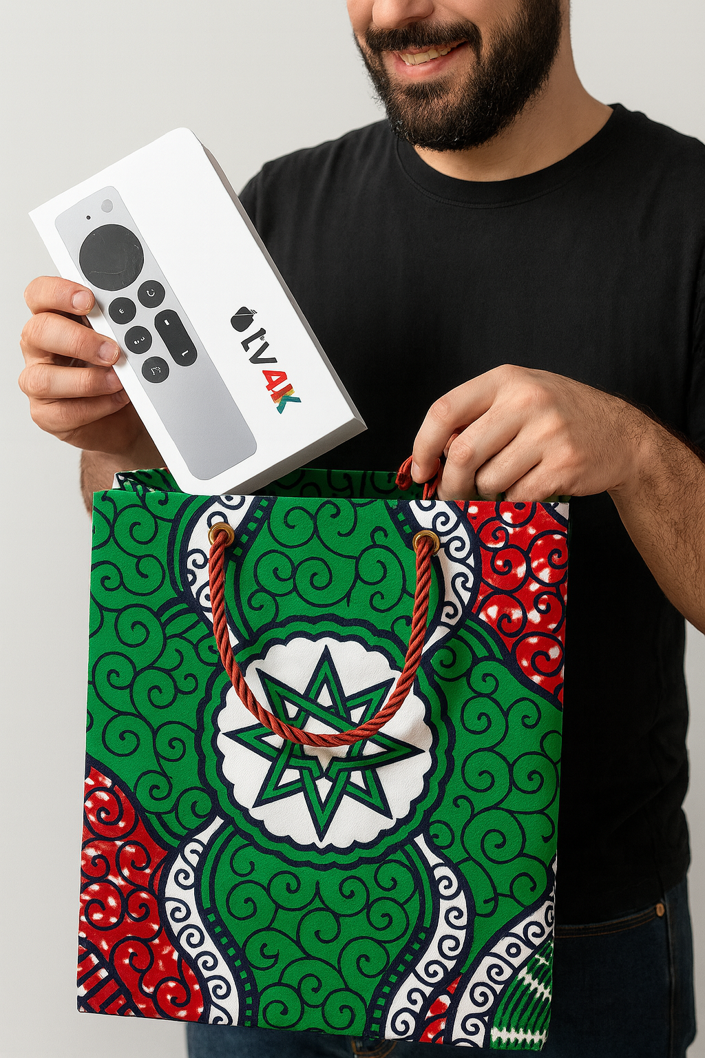 African Wax Print Extra Small Gift Bag - Green Red White Black | Reusable Fabric Gift Wrap | Gezia Accents