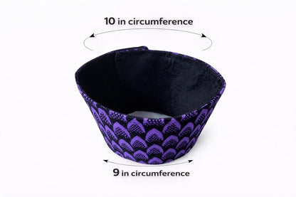 Purple & black patterned fabric cup sleeve dimensions