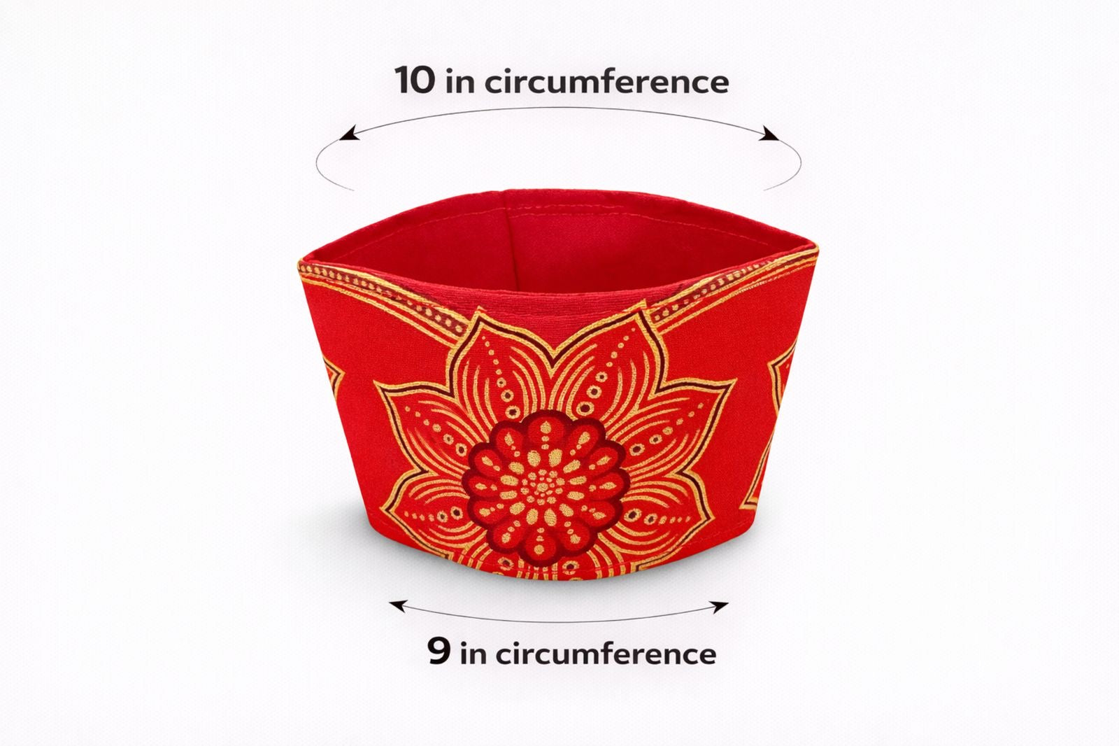 Red & gold patterned fabric cup sleeve dimensions